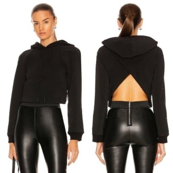 RtA Haven Cropped Sweatshirt NWT Black Crop Open Back Hoodie - Picture 1 of 10